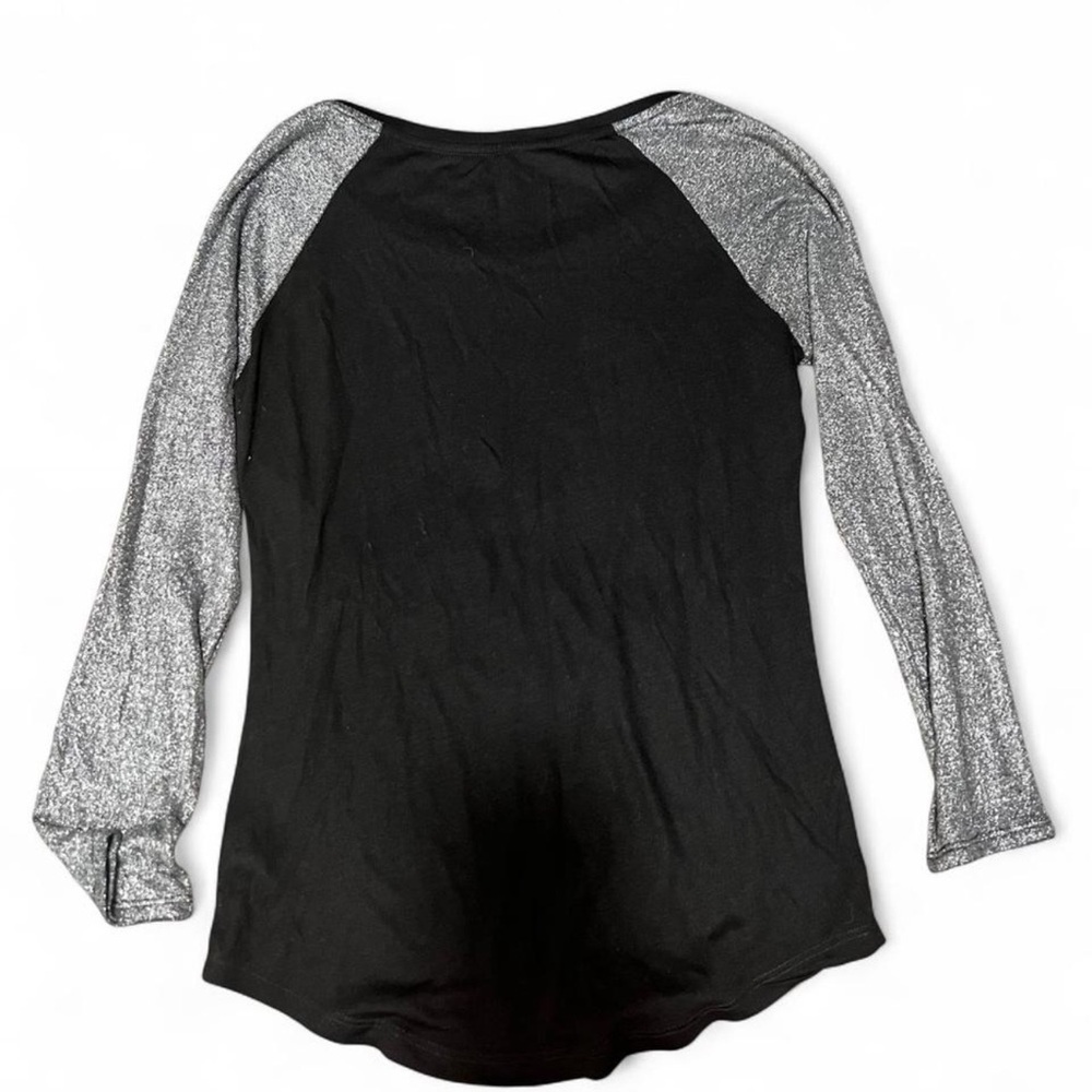 American Eagle Outfitters Black Top with Silver Glitter Sleeves - Picture 3 of 4